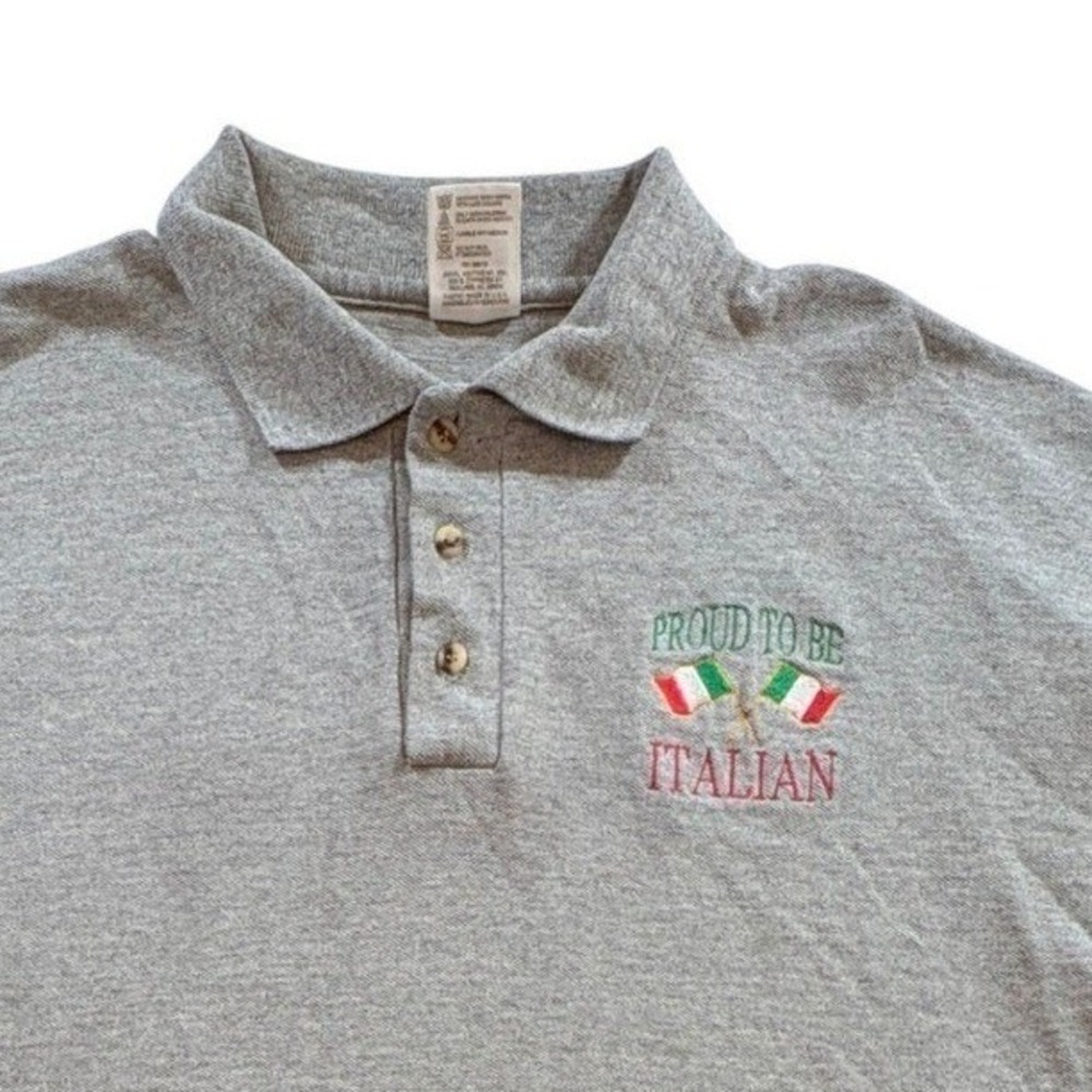 Cotton Deluxe Polo Shirt Mens XL Gray Proud To Be Italian Embroidered Pique S/S